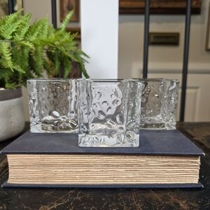 Set 3 MCM Square Ice Glass Votive Holders Brutalist Puddle Texture Scandinavian